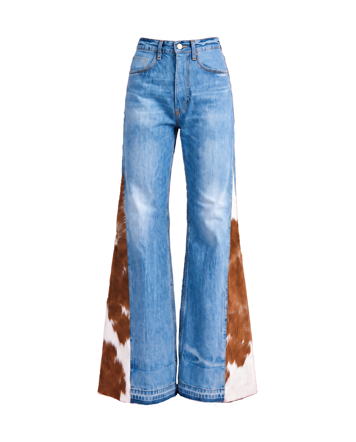 Ranch Denim in Brown & White Cowhide