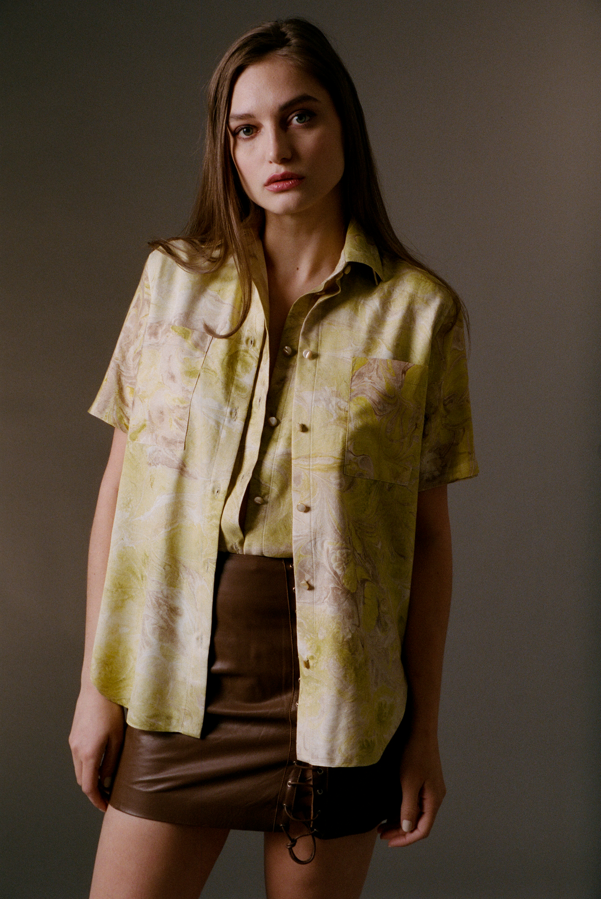 Milano Button Up Marbled Silk
